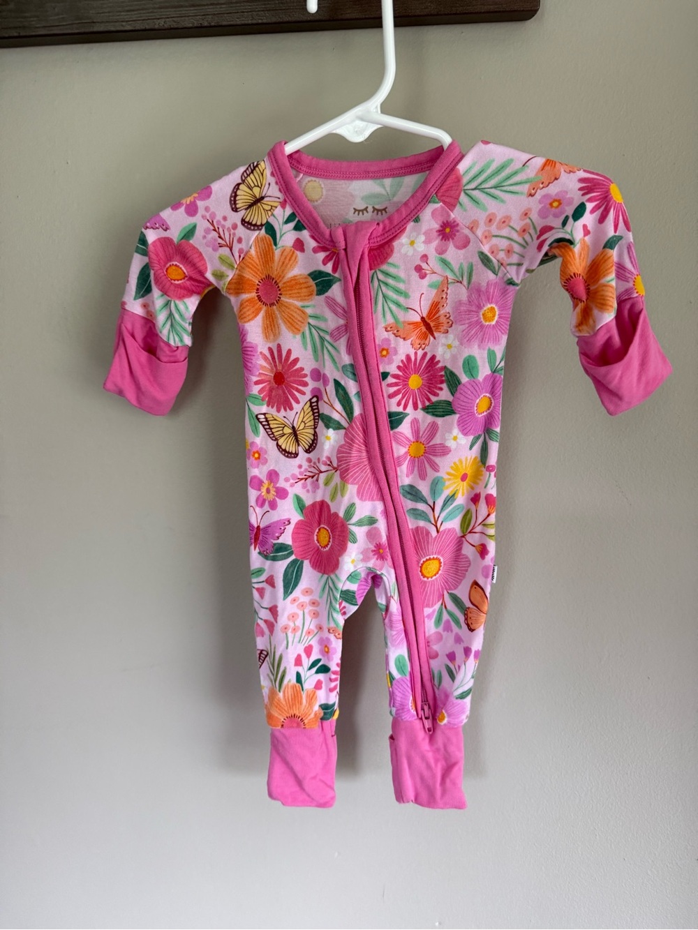 Little Sleepies Preemie Pink Floral & Butterfly zippy